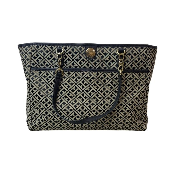 Tommy Hilfiger Women's Grey Signature Print Shoulder Tote Sz L - Picture 1 of 11